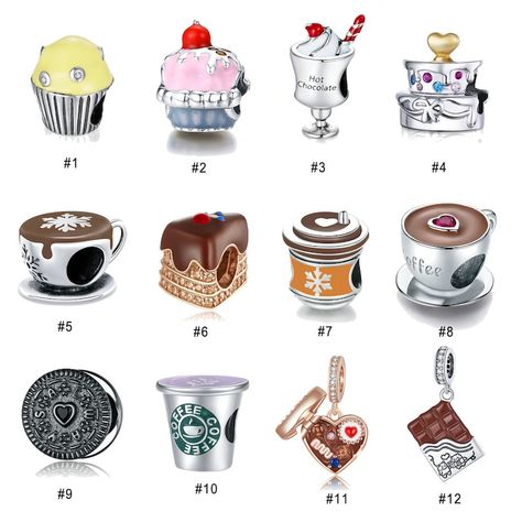 Disney Pandora Bracelet, Pandora Bracelet Charms Ideas, Pandora Bracelet Designs, Chocolate Drink, Pandora Jewelry Charms, Desserts Chocolate, Food Charms, Charms Pandora, Birthday Bracelet