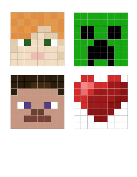 Minecraft Mob Heads Grid, Minecraft Faces Template, Minecraft Characters Faces, Minecraft Eyes, Minecraft Face Paint, Perler Minecraft, Minecraft Perler Bead Patterns, Minecraft Perler Beads, Minecraft Patterns