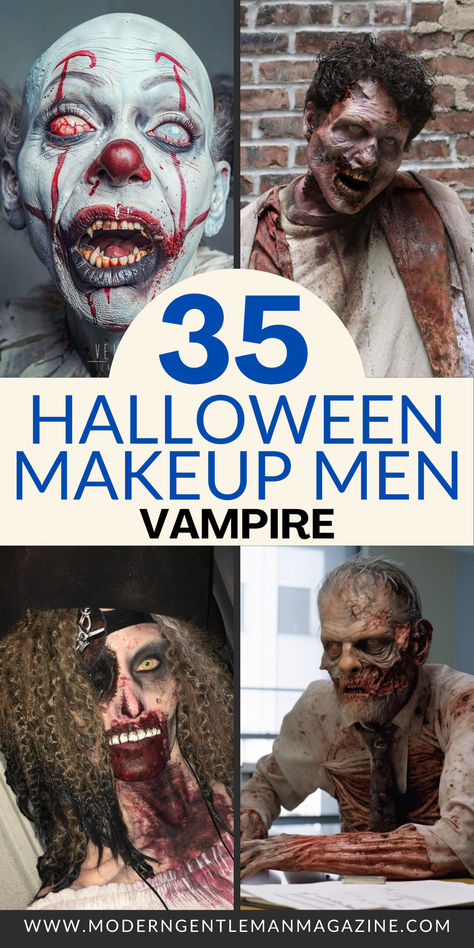 Explore 35 spooktacular Halloween makeup looks to inspire your costume this year! From eerie skull designs to glamorous vampires and mystical creatures, these makeup ideas will take your Halloween look to the next level. Get ready to slay the spooky season with these creative and hauntingly beautiful makeup looks! #HalloweenMakeup #CostumeIdeas #SpookySeason Halloween Zombie Makeup Men, Makeup Looks For Men, Halloween Makeup Looks For Men, Undead Makeup, Halloween Makeup Men, Undead Creature, Beautiful Makeup Looks, Zombie Halloween Makeup, Embrace Your Dark Side