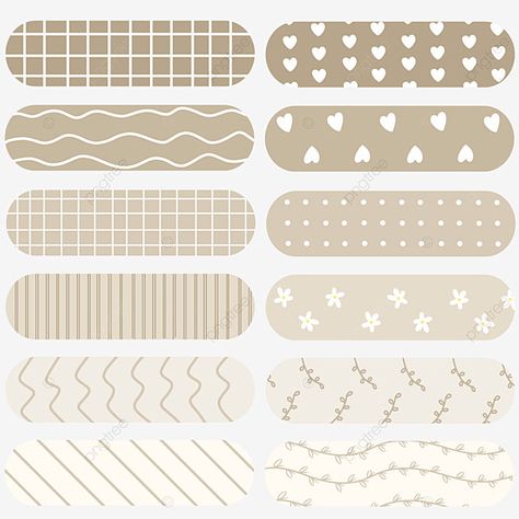 Brown Washi Tape Printable, Brown Washi Tape Png, Aesthetic Washi Tape Png, Aesthetic Brown Pastel, Cute Aesthetic Brown, Washi Tape Aesthetic, Brown Stickers, Washi Tape Png, School Labels Printables