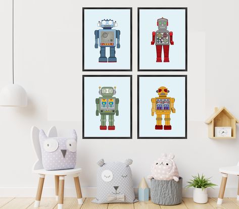 Excited to share this item from my #etsy shop: Robot print set, Vintage nursery wall art, Gender neutral kids decor, Sci fi toddlers room, Unique Kids bedroom decor, Retro wall art Bedroom Decor Retro, Unique Kids Bedrooms, Blue Robot, Toddlers Room, Red Robot, Robot Print, Boy Room Art, Room Unique, Toddler Room Decor