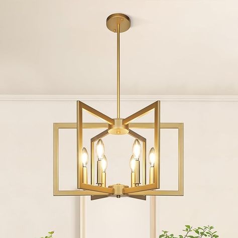 Klgxnrd 6-Light Gold Geometric Chandeliers for Kitchen Island, Modern Farmhouse Dining Room Light Fixtures Over Table, Industrial Metal Pendant Chandelier for Entryway Hallway Foyer Bedroom - Amazon.com Modern Farmhouse Dining Room Lighting, Chandelier For Entryway, Light Fixtures Over Table, Farmhouse Dining Room Light Fixtures, Farmhouse Dining Room Light, Room Light Fixtures, Gold Pendant Light, Gold Light Fixture, Geometric Kitchen