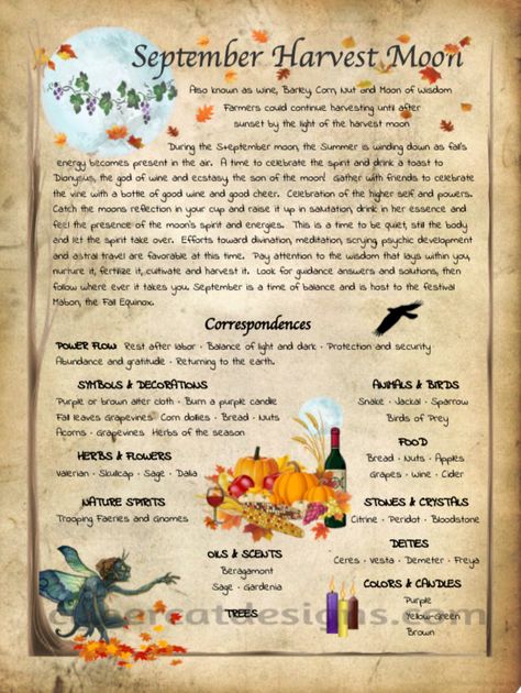 September Full Moon | Book of Shadows September Full Moon, Witch Holidays, September Magick, Magickal Correspondences, Moon Facts, Lunar Magic, Moon Magick, Moon Spells, Green Witchcraft