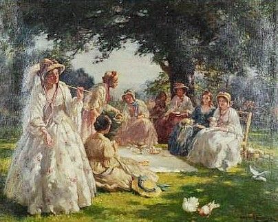 The Picnic ~ William Kay Blacklock ~ (English: 1872-1924) Vintage Picnic Blanket, Bridgerton Picnic, Victorian Picnic, Tea Picnic, Victorian Age, Victorian Life, Picnic Inspiration, Victorian Paintings, Pretty Artwork