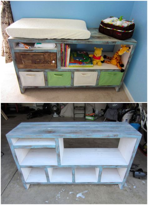 25 Free DIY Changing Table Plans Anyone Can Build Homemade Changing Table, Diy Baby Changing Table, Nursery Changing Station, Diy Changing Table, Nursery Changing Table, Diaper Changing Table, Easy Diy Room Decor, Changing Table Dresser, Baby Changing Table