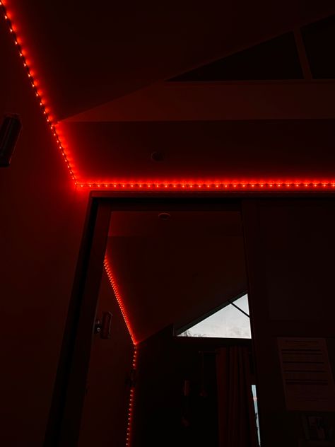 Red LED lights with low exposure #ledlighting #darkexposure #darkacademia #aesthetic #tiktok #lights #ideas Lights Down Low Aesthetic, Dark Led Room, Room Ideas Red Aesthetic, Led Lights Bedroom Boys, Dark Room With Led Lights, Room With Red Led Lights, Red Led Room Aesthetic, Red Led Lights Bedroom, Red Led Aesthetic