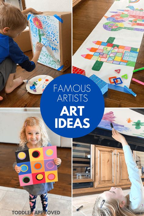 Famous Artists Activities for Kids - Toddler Approved Preschool Artist Theme, Famous Artists For Kids, Simple Art Activity, Famous Artists Paintings, Artist Ideas, Toddler Painting, Artist Project, Art And Crafts, Homeschool Art