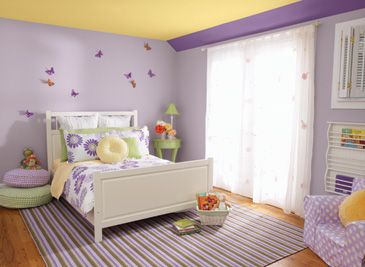 Benjamin Moore paints can create a calming, day-dream like quality to a room. (Abby's Room) Accent with Hot Pink and light green. Walk Closet, Benjamin Moore Bedroom, Purple Girls Bedroom, Girls Bedroom Paint, Girls Room Paint, Decorating Bedroom, Purple Rooms, Yellow Room