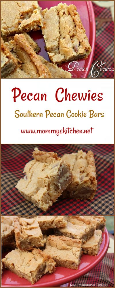 Have you ever had a Pecan Chewie? Pecan Chewies are a traditional southern cookie bar filled with butter, brown sugar and pecans. These southern cookie bars are sort of a cross between a Butterscotch Blondie and a shortbread cookie, but filled with pecans! If you like a cookie bar that's chewy on the inside and crispy on the outside than this is for you! #cookies #cookiebars #pecans #pecancookiebars #pecanchewies #mommyskitchen Pecan Chewies Recipe 12 Tomatoes, Butter Pecan Shortbread Cookies Recipe, Pecan Chewy Bars, Chewy Pecan Bars, Carolina Pecan Bars 12 Tomatoes, Chewy Pecan Supreme Cookies Recipe, Butter Pecan Brownies, Carolina Pecan Bars, Chewy Recipes