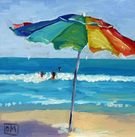 Umbrella Painting, Painting Beach, Umbrella Art, Summer Painting, Interior Painting, 수채화 그림, Daily Painting, Beach Painting, Beach Scenes