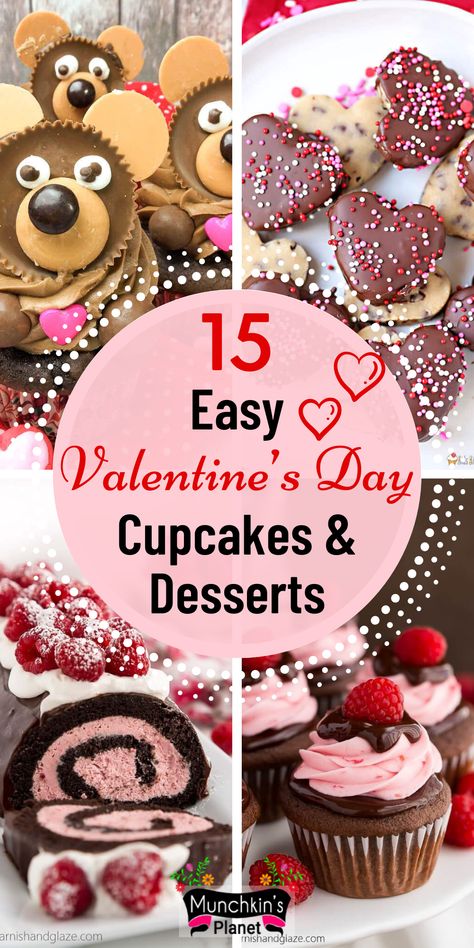 easy Valentine’s day cupcakes and desserts Valentine Homemade Treats, Diy Valentine Desserts, Easy Valentine Baking, Baked Goods For Valentines Day, Valentine Themed Desserts, Valentines Bakes Ideas, Valentines Treats For Boyfriend, Valentine Cookie Ideas Simple, Valentine Goodies To Sell