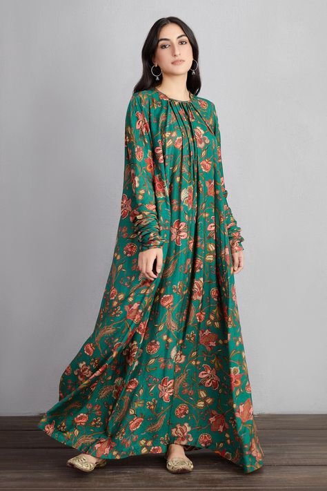 Shop for Torani Green Sheesham Amrut Gown for Women Online at Aza Fashions Silk Long Maxi Dress Pakistani, Cotton Floral Dress Designs, Long Georgette Frocks, Silk Long Dress Indian Style, Silk Frocks For Women, Silk Frock Design, Cotton Dress Designs Patterns, Indian Long Frocks, Long Frocks Indian Designer Dresses