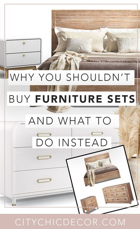 Budget friendly decorating? Here is what you should do instead of buying furniture sets! #budgetfriendlydecoratingideas #decoratingideas #decoratingideasforapartments #rentalhomedecoratingdiy #smalllivingroomideas #smallapartmentdecorating Bedroom Furniture Budget, Small Bedroom Sets Furniture, City Furniture Bedroom, Matching Nightstands Bedroom, Matching Furniture Bedroom, How To Match Furniture Bedrooms, How To Match Bedroom Furniture, Budget Master Bedrooms Decor, Boys Bedroom Sets Furniture