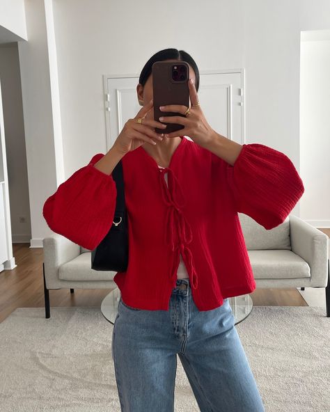 Extra 10% off all sales ❤️ use code 'EXTRA10' - Tie blouse (on sale) ref 612 #OUTFITBOOK Tie Blouse Outfit, Red Top Outfit, Korea Outfit, Chique Outfit, Winter Blouses, Modest Summer Outfits, London Outfit, Outfit Plan, 2024 Style