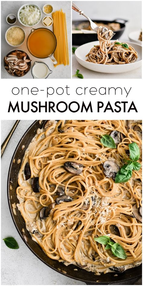 This One-Pot Creamy Mushroom Pasta Recipe features plump mushrooms and linguine noodles in a luscious Parmesan cheese sauce. Undeniably delicious and elegant, this quick and easy meatless dinner takes just 30 minutes to make! Creamy Mushroom Pasta Sauce, Mushroom Pasta Sauce, Cheese Noodles, Stuffed Mushrooms Easy, Parmesan Cheese Sauce, Mushroom Gravy Recipe, Mushroom Recipes Pasta, Linguine Recipes, Creamy Mushroom Pasta