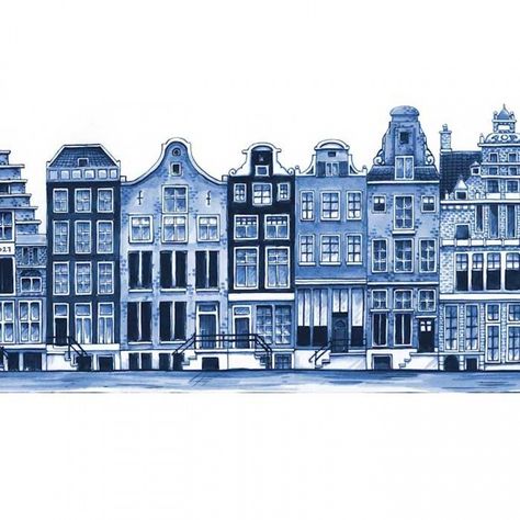 Dutch Houses, Blue And White Dinnerware, Dutch House, Blond Amsterdam, Blue Porcelain, Delft Blue, 자수 디자인, Blue Living Room, Naive Art