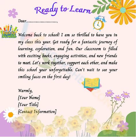 Get ready for an exciting new adventure as we kick off the school year with our back to school letter! This letter sets the tone for an enriching academic adventure, fostering a sense of belonging and anticipation for the year ahead! Teacher also can take this sample letter to send your student to welcome back to them. Check it out! #backtoschool #letters #letterfromteacher #teacher #sample #welcomeback #greettings #students #pdfs #printable #worksheets Sense Of Belonging, Welcome Back To School, Letter F, The New School, Art Drawings For Kids, New School Year, Letter Set, Engagement Activities, Printable Worksheets