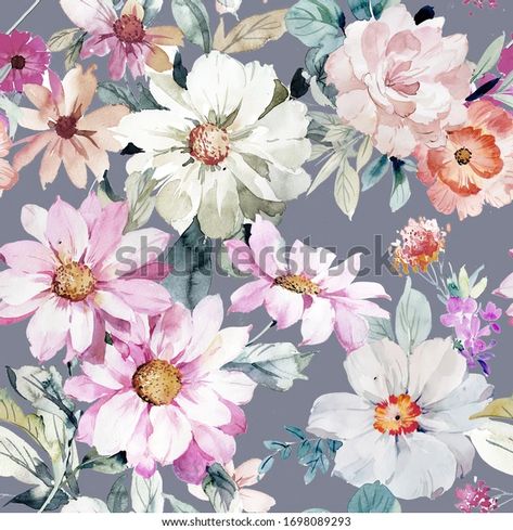 Beautiful Flowers Leaves Painted Stock Illustration 1698089293 | Shutterstock Grey Floral Wallpaper, Ethnic Pattern Design, Botanical Flower Art, Shutter Stock, Seamless Wallpaper, Allover Design, Flower Texture, Textile Pattern, Floral Illustration