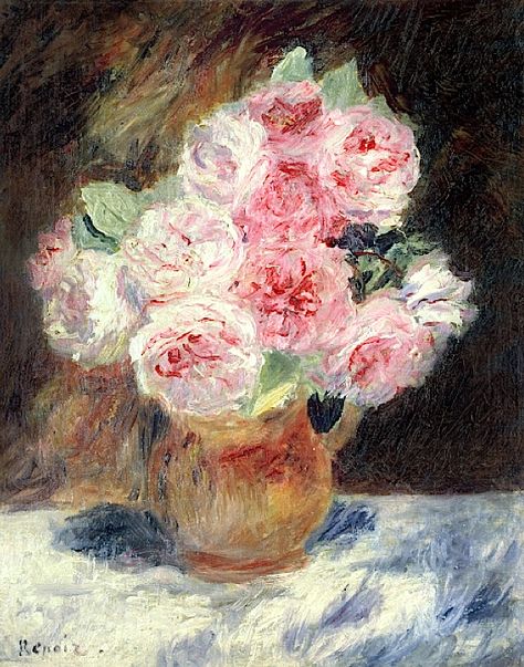 Pierre-Auguste Renoir - Roses  (1878) Salvatore Dali, August Renoir, Renoir Art, Renoir Paintings, Flowers In A Vase, Pierre Auguste, Impressionist Artists, Rose Vase, Paul Cezanne