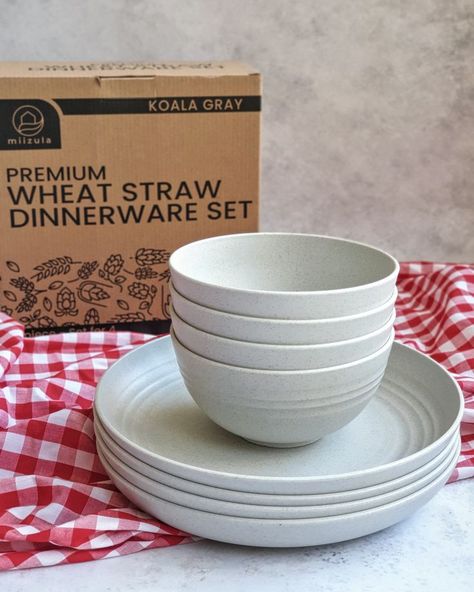 Stop using single-use plastic! Our lightweight and unbreakable wheat straw dinnerware sets are 100% reusable and perfect for all occasions. Our plates feature a high lip which prevents spills and our bowls are a perfect size for cereal or noodles. Additionally, they are microwave, dishwasher and freezer safe. Get a set for your next picnic, brunch, party or dorm! Photo credit to @foodsofchar Plastic Dinnerware Sets, Plastic Dinnerware, Wheat Straw, Plastic Plates, Dinner Sets, Dinnerware Set, Plates And Bowls, Dinnerware Sets, Plate Sets