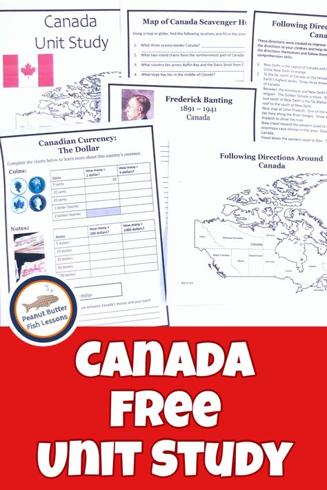 Canada_Unit_Study_PIN Canada School Project, Canada Unit Study, Canada For Kids, Canadian Social Studies, Free Unit Study, Homeschool Units, Canadian Currency, Butter Fish, Canada Project