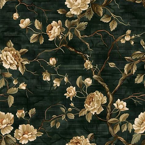 Dark Green Room Wallpaper, Gold Botanical Wallpaper, Dark Green And Beige Aesthetic, Antique Floral Wallpaper, Vintage Plant Aesthetic Wallpaper, Green Goth Wallpaper, Green Wallpaper Aesthetic Vintage, Dark Green Art Aesthetic, Dark Green And Gold Wallpaper