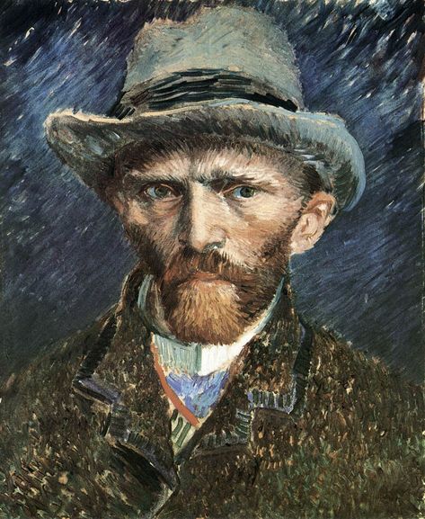 Vincent van Gogh🌻 Self-Portrait in a Grey Felt Hat  Winter 1886/87, Paris Oil on cardboard, 41 x 32 cm Stedelijk Museum, Amsterdam Van Gogh Drawings, فنسنت فان جوخ, Van Gogh Self Portrait, Vincent Van Gogh Art, Vincent Van Gogh Paintings, Arte Van Gogh, Van Gogh Museum, Van Gogh Paintings, Van Gogh Art