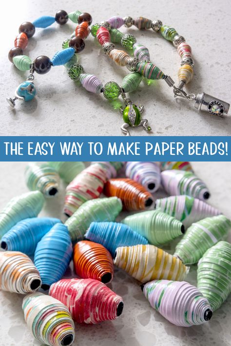 Fimo, Upcycling, Paper Beads Diy, Magazine Beads, Paper Bead Bracelet, Make Paper Beads, Paper Beads Necklace, Paper Bead Jewelry, Magazine Crafts