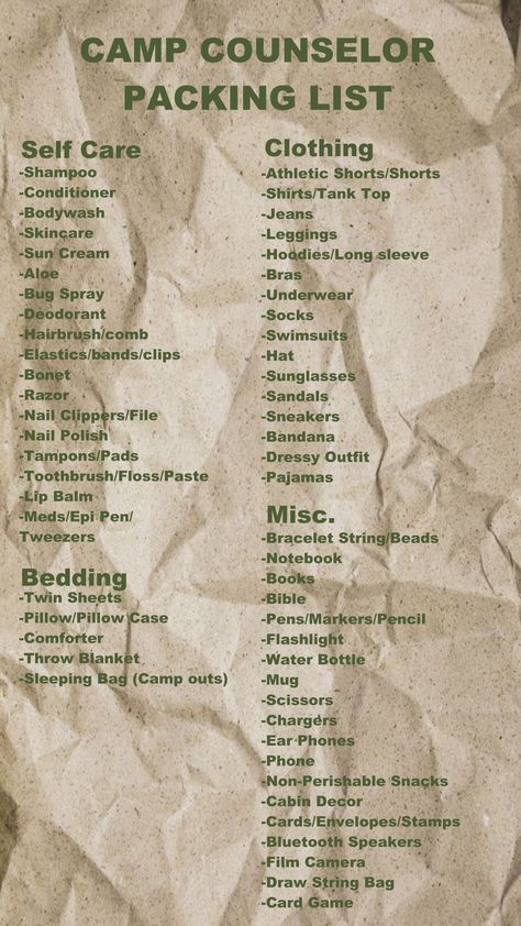 5 Day Camping Packing List, Summer Camp Essentials Packing Lists, Camp Counselor Outfit Ideas, Camp America Packing List, Summer Camp Counselor Packing List, Christian Camp Outfits, What To Pack For Church Camp, What To Bring To Church Camp, Camp America Outfits