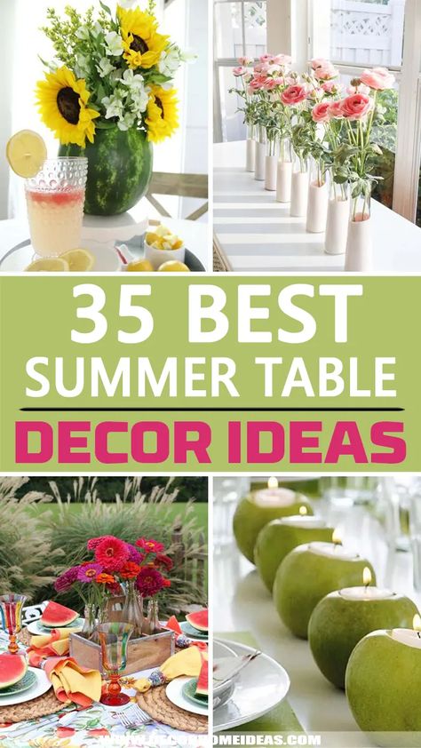 Outdoor Party Centerpieces Simple, Summer Flower Decorations, Outdoor Table Flowers, Patio Table Setting Ideas, Summer Table Decor Ideas, Summer Buffet Decor, Outdoor Table Centerpieces Patio Summer, Outdoor Centerpieces Party, Cookout Table Decor