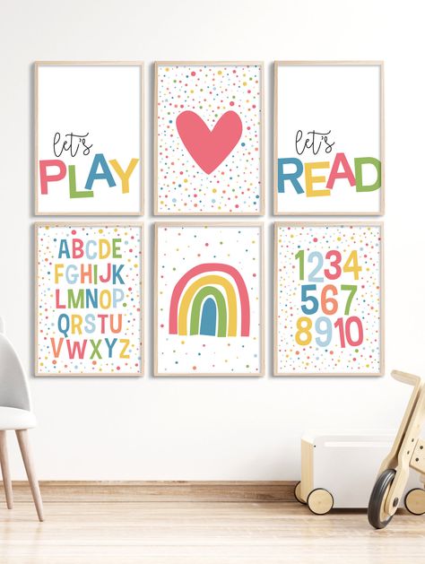 Playroom Printables, Neutral Room Decor, Printable Kids Wall Art, Rainbow Playroom, Playroom Posters, Colorful Playroom, Kids Room Poster, Toddler Playroom, Kids Deco