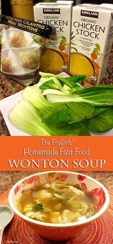 Easy Wonton Soup With Frozen Wontons, Homemade Fast Food, Chicken Cilantro, Wonton Soup Recipe, Cooked Shrimp, Won Ton, Chinese Cooking Recipes, Healthy Recipes Easy Snacks, Wontons