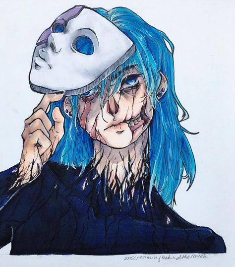 haven’t done traditional in a FAT minute and aLSo y’all should check out my sally face playlist on spotify link in bio 😔✊🏻 #sallyface… Sal Fisher, Sally Face, A Mask, The Story, Wattpad, Mask, Hair, Blue