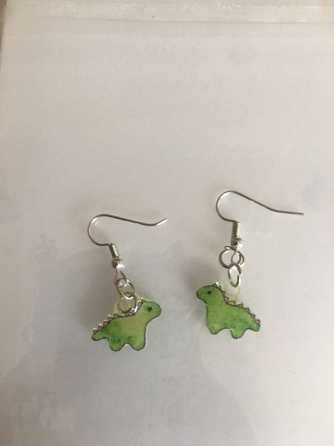 Dinosaur Earrings Diy, Cottegcore Earrings, Cute Funky Earrings, Cute Fun Earrings, Fun Jewelry Aesthetic, Shrink A Dink Ideas, Shrinkadink Ideas, Funky Earrings Aesthetic, Shrinking Plastic Earrings