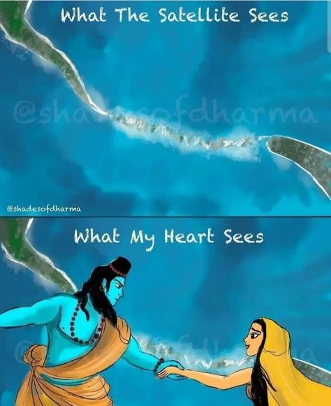 The Ram Setu is just not a bridge on the Ocean, but a representation of pure love and the great affection Shri Ram had for Mata Sita. Shri Ram was never known for his outward display of love for Mata Sita but, the Ram Setu breaks all those notions about him, when his love as deep as the Ocean for Mata Sita is depicted by bridging the mighty waters. This impossible task of his portrays the importance he gave to the relation of a wife and a husband. Fulfilling his duty as a husband and w.. Mata Sita, Ram Setu, Ram Sita Photo, Anniversary Quotes Funny, Ram Sita, Ganpati Bappa Photo, Krishna Avatar, Sita Ram, Lord Rama Images