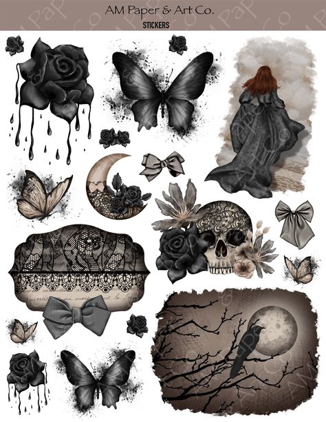 ✂️

[Image of a black lace sticker with a skull on it]

Add a touch of spooky style to your belongings with these 98+ gothic lace stickers! Perfect for laptops, notebooks, water bottles, and more.

#gothic #lace #stickers #spooky #halloween Gothic Stationary Paper, Cool Printables, Witch Junk Journal Printables Free, Black Paper Scrapbook, Cute Things To Print Out, Stickers To Print Out, Scrapbook Ideas Black, Journal Ideas Stickers, Journal Stickers Png