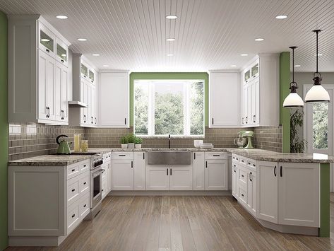 Shaker Arctic Cabinets from cabinet kings. rta.  also have floating shelves Low Cost Kitchen Cabinets, Ready Made Kitchen Cabinets, 10x10 Kitchen, White Shaker Kitchen Cabinets, Cabinet Trends, White Shaker Kitchen, Classy Kitchen, Rta Kitchen Cabinets, Shaker Kitchen Cabinets