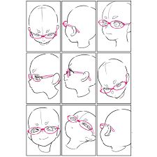 how to draw glasses from different angles by papitrace (twitter) - Thank you:) ⠀ If you are the author, and against the publication of your… | Instagram How To Draw Someone With Glasses, Side Profile With Glasses Drawing, Chibi Glasses Drawing, How To Draw Glasses From The Side, Glasses Drawing Tutorial, Glasses Angles, Glasses On Head Reference, Adjusting Glasses Reference, How To Draw Glasses On A Face