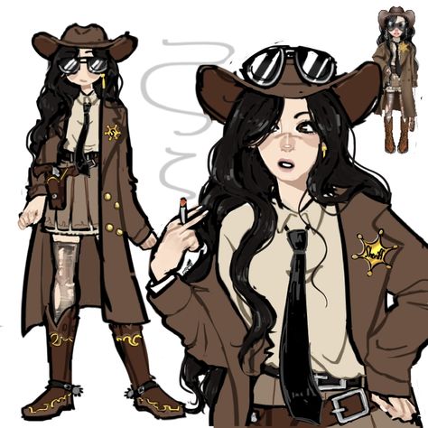 7/7/23 Cowgirl Character Design Art, Cowgirl Hat Drawing Reference, Cowgirl Oc Drawing, Cowgirl Digital Art, Western Goth Outfit, 1920s Oc Art, Cowgirl Outfits Drawing, Cow Boy Drawings, Farmer Oc Art