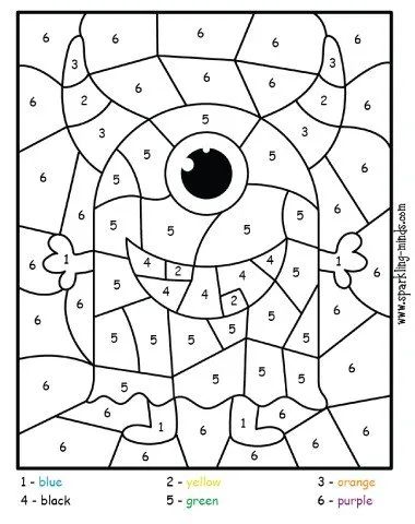 LITTLE MONSTER Halloween Color by Number: Math Coloring Worksheet - Sparkling Minds Color By Number Math, Halloween Color By Number, Monster Activities, Math Coloring Worksheets, Color By Number Printable, People Coloring Pages, Coloring Worksheet, Happy Monster, Coloring Worksheets