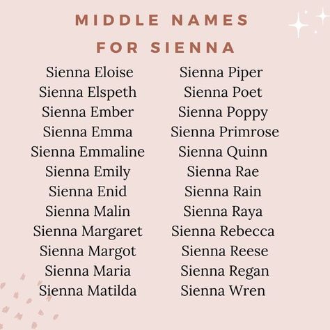 Sienna Name, Baby Middle Names, Cute Middle Names, Cool Middle Names, Female Character Names, Sign Language Alphabet, Middle Names, Celebrity Baby Names, Aesthetic Names