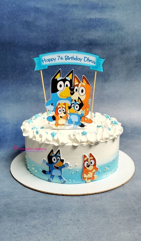 Bandit Cake Bluey, Buttercream Bluey Cake, Small Bluey Cake, Bingo And Bluey Cake, Birthday Cake Bluey Theme, Bingo Bluey Cake Ideas, Bluey Cake Diy, Bluey Cupcake Cakes, Bluey Cake Ideas Birthday