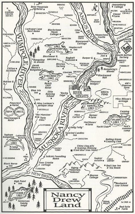 Nancy Drew land... map of places Nancy Drew Party, Nancy Drew Style, Nancy Drew Games, Nancy Drew Mystery Stories, Nancy Drew Books, Imaginary Maps, Hardy Boys, Friend Book, Childhood Books