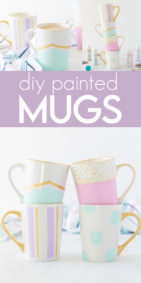 DIY PAINTED MUGS are a fun and simple DIY craft, perfect to make for gifts.  You can make these painted mugs to be used to enjoy coffee and tea, or be decorative and fill with candy! Diy Painted Mugs, Tea Cups Diy, Retro Holiday Cards, Coffee Cup Crafts, Diy Mug Designs, Mugs Diy, Coffee Mug Crafts, Coffee Cups Diy, Antique Ornaments