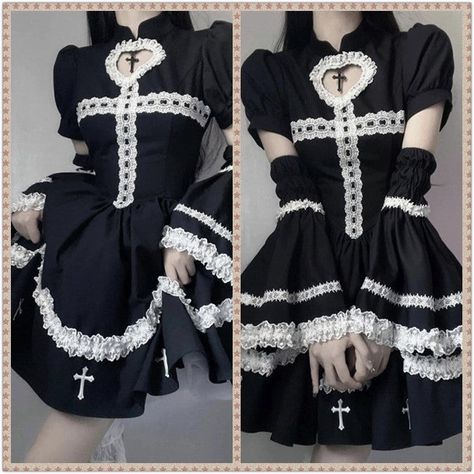 Kawaii, Aesthetic Cosplay, Flare Sleeves Pattern, Out Aesthetic, Black Lace Mini Dress, Kawaii Dress, Y2k Clothes, Anime Dress, Gothic Dress