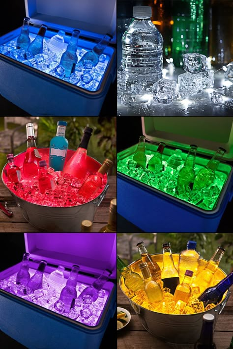 Halloween Cooler Ideas, Led Ice Bucket, Neon Wedding Theme Decoration, Ice Bucket Ideas, 80s Gala, Cornhole Party, Neon Bubbles, Backyard Beach Party, Frozen Shop