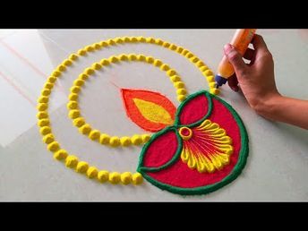 Diwali Latest Rangoli, Diy Diwali Rangoli Designs, Easy And Beautiful Rangoli For Diwali, Diwali Rongali Design Simple, Circle Rangoli Designs Diwali Easy Indian, Diwali Rangoli Diya Design, Diya Design Rangoli, Small Diya Rangoli, Simple Rongali Design Diwali