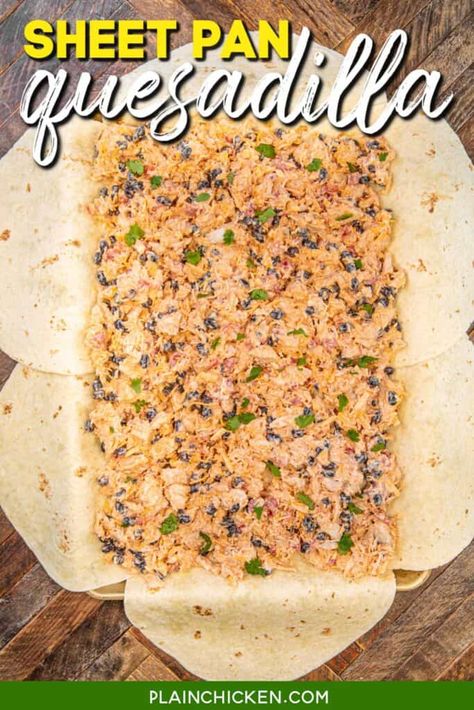 Sheet Pan Quesadilla - Plain Chicken Sheet Pan Dinners Quesadillas, Chicken Sheet Pan Quesadilla Life By Leanna, Chicken Quesadilla Sheet Pan, Baked Quesadillas Sheet Pan, Keto Sheet Pan Quesadillas, Easy Quesadilla Recipes Chicken, Dinner Ideas Sheet Pan, One Pan Quesadilla Recipes, Sheet Pan Chicken Enchiladas