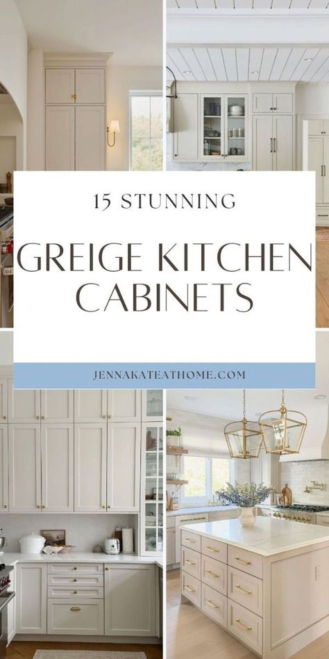 [Ad] 33 Stunning Greige Kitchen Cabinets #kitchencabinetsmakeover Talk Kitchen Cabinets, White Cabinets Greige Island, Beige Laundry Room Cabinets, Linen Colored Kitchen Cabinets, Dove Wing Kitchen Cabinets, Grey Paint For Kitchen Cabinets, Greige Paint Colors Kitchen, Affordable Kitchen Improvement Ideas, Griege Kitchens Modern