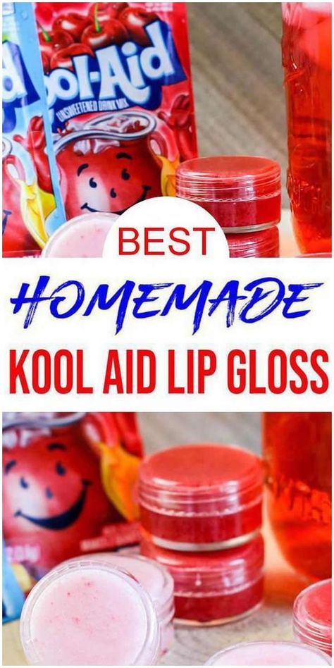 Kool Aid lip gloss that is red & pink Kool Aid Lip Gloss, Make Your Own Lip Gloss, Easy Lip Balm, Make Lip Gloss, Diy Lipgloss, Cherry Punch, Lip Gloss Recipe, Homemade Lip Balm Recipe, Gloss Diy